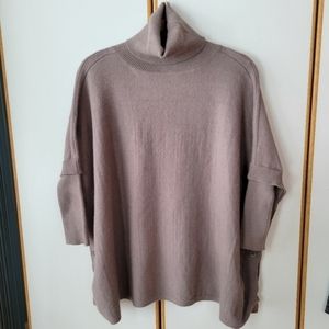 Angela Mara Italy Knit Turtleneck Cape Sweater Taupe